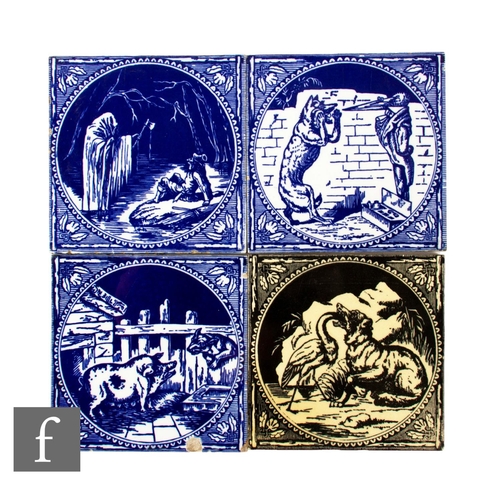 163 - Three 19th Century Minton Hollins & Co 6 inch dust pressed tiles, from a series of twelve Aesop'... 