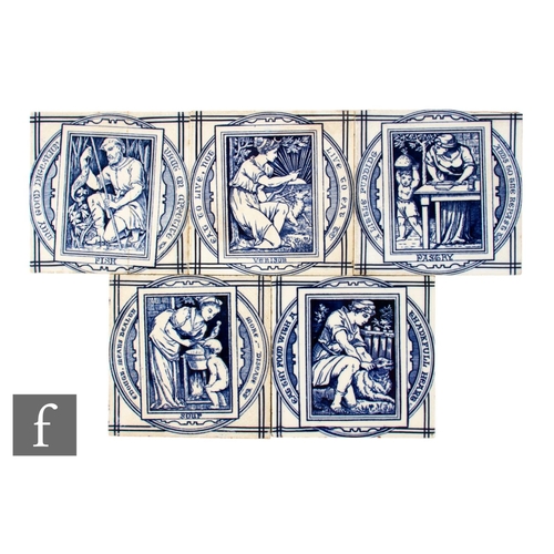 80 - A set of five Wedgwood & Sons Etruria 6 inch dust pressed tiles, from the Banquet series, design... 