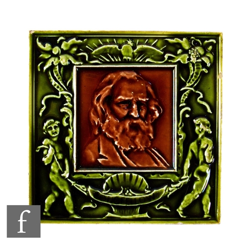 467 - A 19th Century Malkin Edge & Co 6 inch dust pressed portrait tile, moulded in high relief with a... 