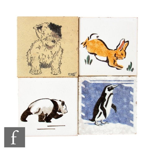 706 - Two 20th Century Dunsmore Tiles 4 inch dust pressed tiles, with transfer printed underglaze decorati... 