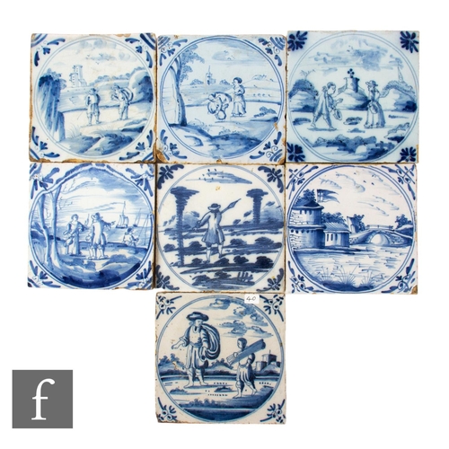 5 - A collection of 18th Century 5 inch blue and white Delft tiles to include Liverpool, London and Bris... 