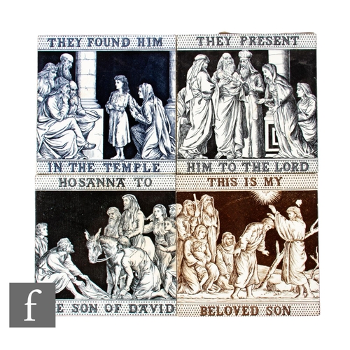 81 - A set of four 19th Century Josiah Wedgwood & Sons 6 inch dust pressed tiles, from a series prepa... 