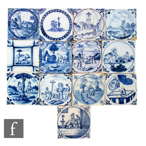 10 - A collection of 18th Century 5 inch blue and white Delft tiles to include Dutch, Liverpool, London a... 