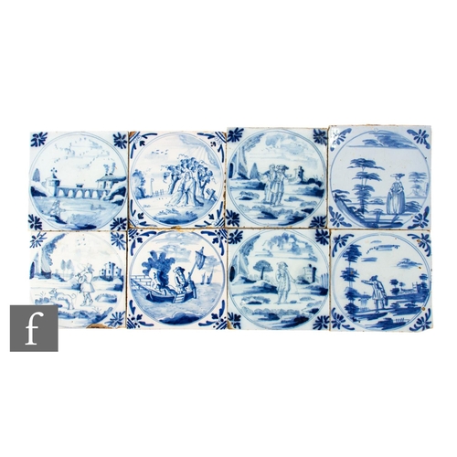 11 - A collection of 18th Century 5 inch blue and white Delft tiles to include London and Bristol example... 