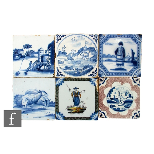 12 - A collection of 18th Century 5 inch blue and white Delft tiles to include Liverpool, London and Bris... 