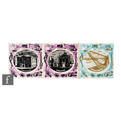 640 - A set of three 20th Century Carter Tiles 6 inch dust pressed tile, from the Dorset Scenes series des... 