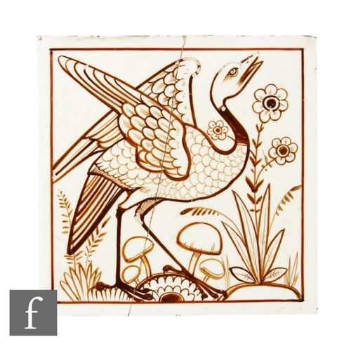 173 - A Minton Hollins and Co 6 inch dust pressed Aesop's Fables tiles designed by Clemont Heaton, painted... 