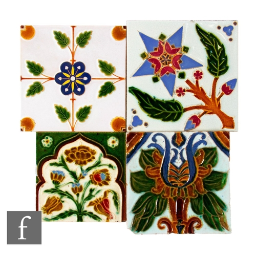 117 - A group of four 19th Century dust pressed and plastic clay tiles of varying size to include examples... 