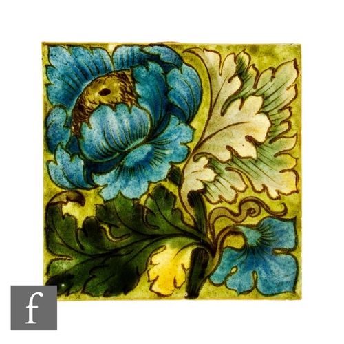 39 - A 19th Century Craven Dunnill & Co Jackfield Salop 6 inch tile, decorated in the Art Nouveau sty... 