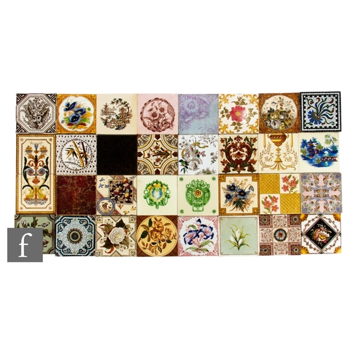 493 - A collection of 19th and 20th Century 6 inch dust pressed printed floral tiles, to include, a floral... 