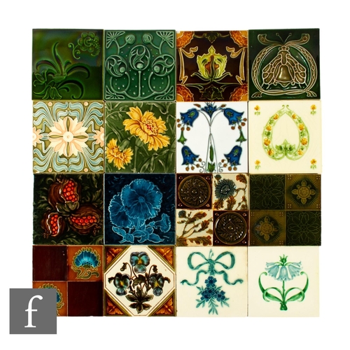 495 - A collection of sixteen 19th and early 20th Century 6 inch dust pressed tiles, relief moulded and fa... 