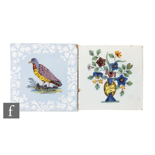 16 - An 18th Century English Bristol Delft tile circa 1760, decorated with a bird of prey over a pale blu... 