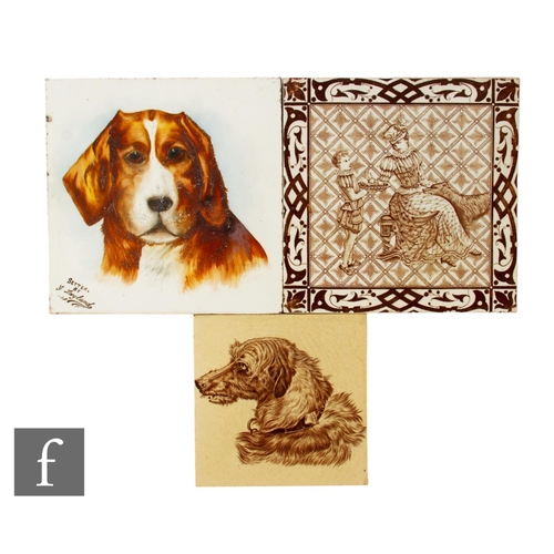 82 - A late 19th Century dust pressed 6 inch tile, circa 1870, from the Wedgwood Dog's Heads series, prob... 