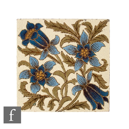 64 - A later 19th Century Doulton & Slater Paten 8 inch dust pressed tile, with incised blue floral m... 