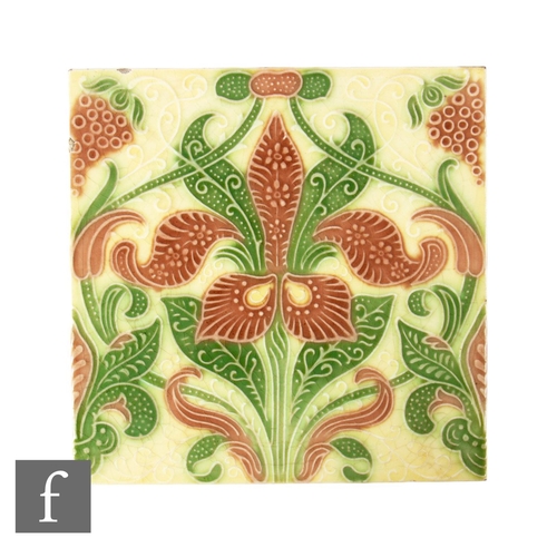 311 - A 19th Century Pilkington's 6 inch dust pressed tile decorated with faux tube line decoration of a f... 