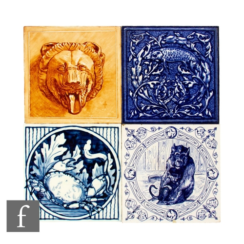 516 - Four 19th Century 6 inch dust pressed tiles depicting animal subjects, to include a Mintons Art Pott... 