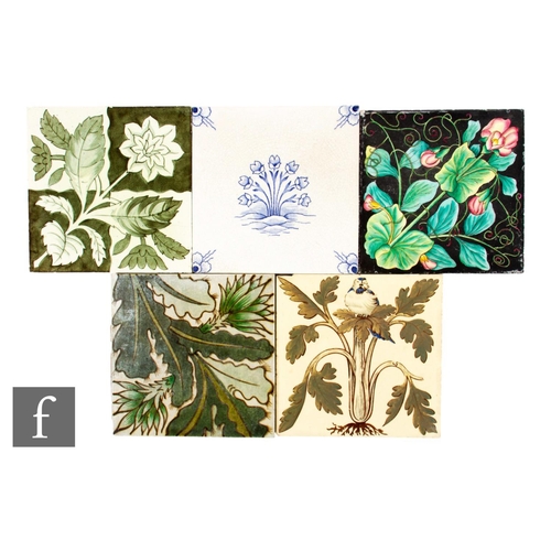 520 - A collection of late 19th Century dust pressed 6 inch tiles, to include a Maw & Co tile with an ... 