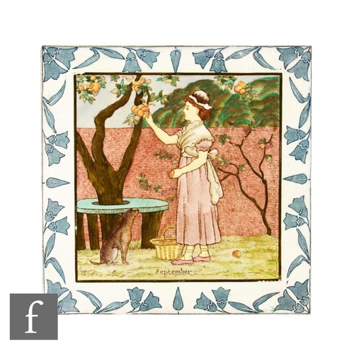 87 - A late 19th Century Wedgwood dust pressed 8 inch tile titled September, designed by Helen J. A. Mile... 