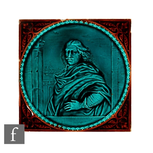 179 - A 19th Century Minton Hollins & Co 8 inch dust pressed tile, relief moulded with a portrait of a... 