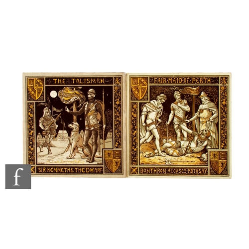 526 - Two late 19th Century Minton's dust pressed 8 inch tiles decorated with scenes from a Walter Scott W... 