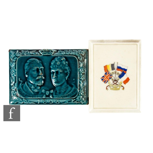 41 - Two 19th Century dust pressed commemorative tiles, including the wedding of The Duke of York and Pri... 