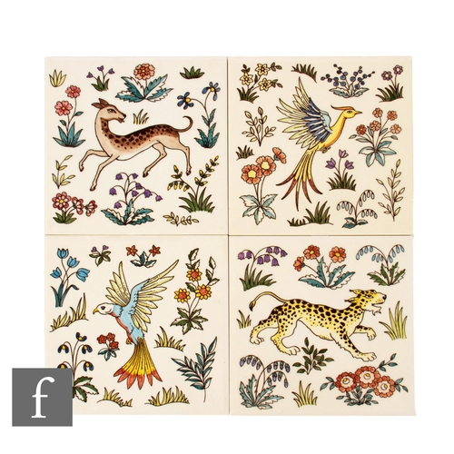 783 - Four 20th Century Dorincourt Tiles Leatherhead 6 inch dust pressed tiles, each decorated to the cent... 