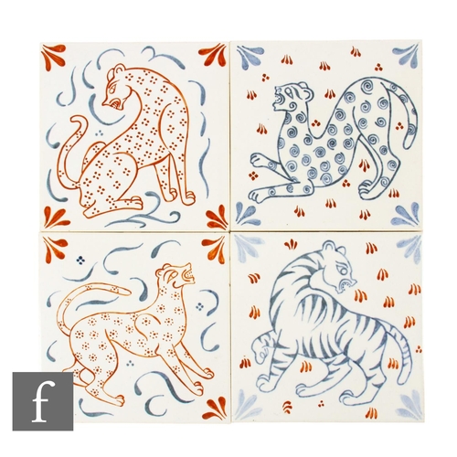 322 - Four 20th Century Pilkington's 6 inch dust pressed tiles, each hand painted in the Dunsmore style wi... 