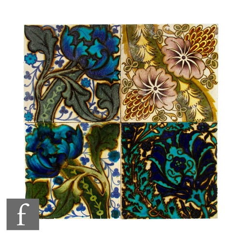 133 - Four 19th Century Maw & Co Anglo Persian 6 inch tiles, two decorated in tonal cobalt, turquoise ... 