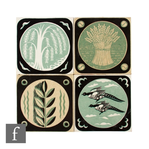 659 - A set of four 20th Century Carter Tiles 6 inch dust pressed tiles, from a set of six entitled Englis... 