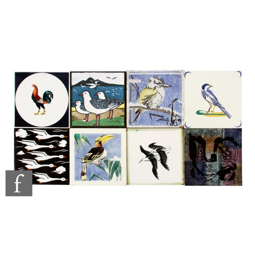 790 - A collection of 20th Century assorted dust pressed 6 inch tiles, each decorated with images of birds... 