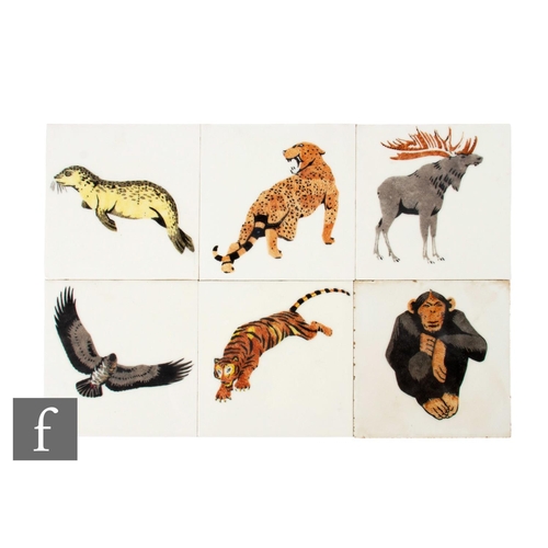 714 - A collection of six Dunsmore Tiles dust pressed six inch tiles, each printed underglaze with zoo ani... 