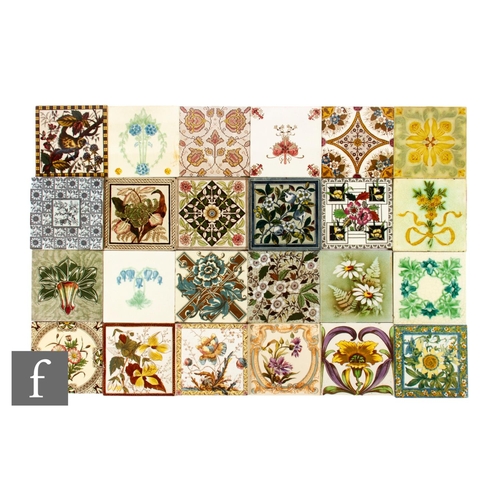 542 - A collection of 19th Century 6 inch dust pressed tiles, transfer printed floral decoration, includin... 