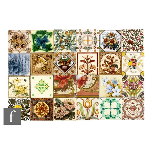 542 - A collection of 19th Century 6 inch dust pressed tiles, transfer printed floral decoration, includin... 