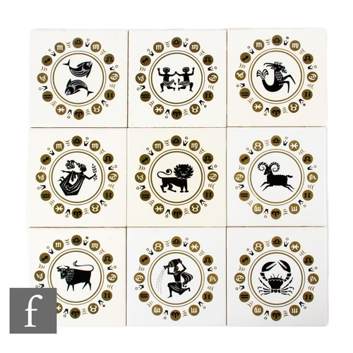 666 - A collection of nine 20th Century Carter Tiles 6 inch dust pressed tiles, from the Zodiac Sign serie... 