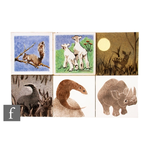 797 - A collection of 20th Century 6 inch dust pressed tiles with animal printed decoration, including two... 