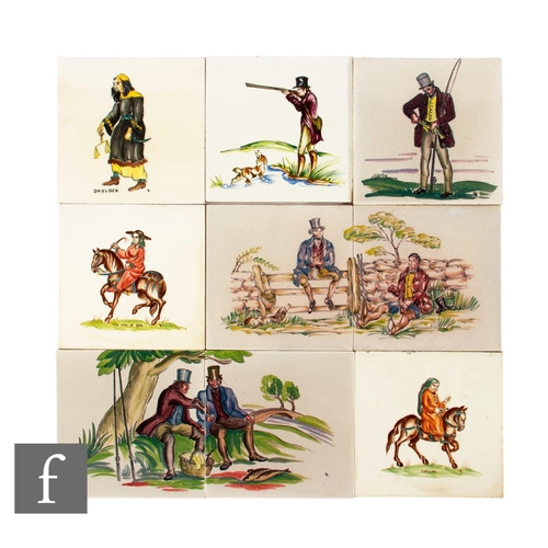 800 - A collection of 20th Century 6 inch hand painted dust pressed tiles, painted decoration by Packard &... 