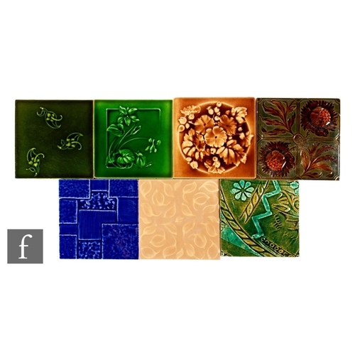 560 - A collection of 19th Century 6 inch embossed floral tiles to include a plastic clay tile, designed b... 