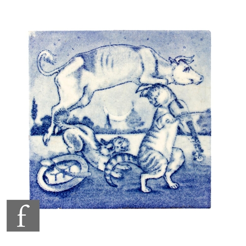 566 - A 19th Century E Smith & Co 6 inch dust pressed tile, blue transfer printed over white ground, '... 