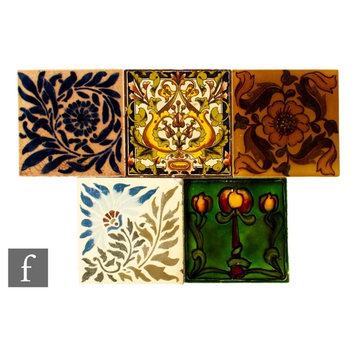 568 - A collection of assorted late 19th and early 20th Century 6 inch dust pressed tiles, makers to inclu... 