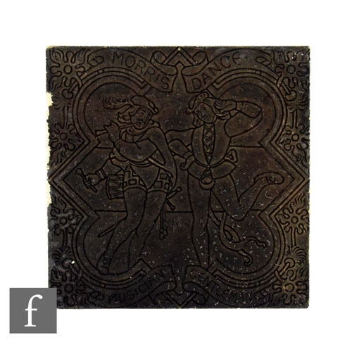 576 - An E. Smith & Co Coalville 6 inch dust pressed tile, with an outlined stamped design depicting t... 