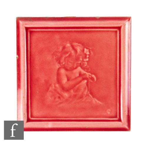 577 - A late 19th to early 20th Century George Cartlidge 6 inch dust pressed tile, relief moulded with a c... 