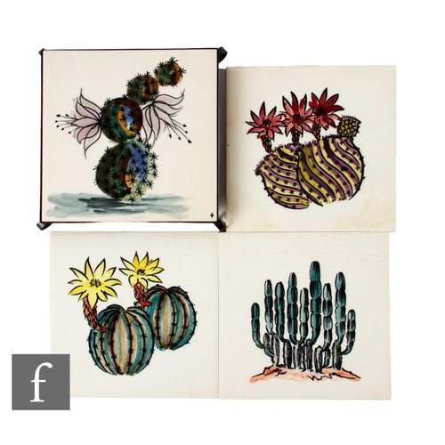 675 - Three 20th Century Carter Tiles 6 inch dust pressed tiles, painted underglaze, cacti studies, togeth... 