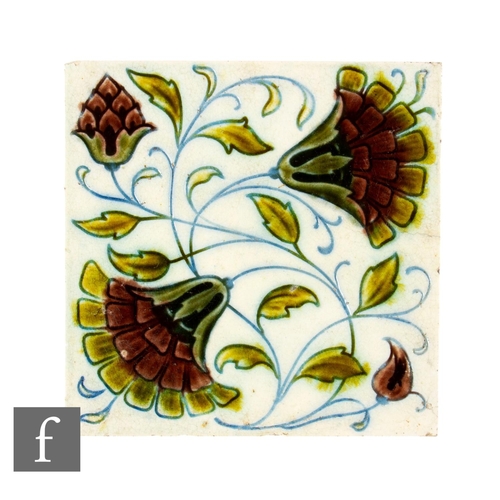 582 - A late 19th to early 20th Century Gibbons Hinton & Co Stourbridge 6 inch dust pressed tile, reli... 