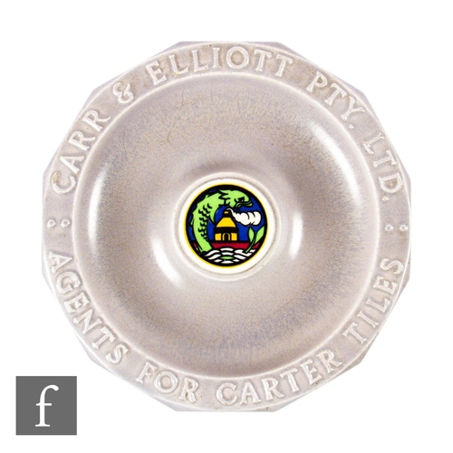 678 - A 1930s Poole Pottery advertising dish for Carr & Elliott Pty Ltd - Agents for Carter Tiles, wit... 