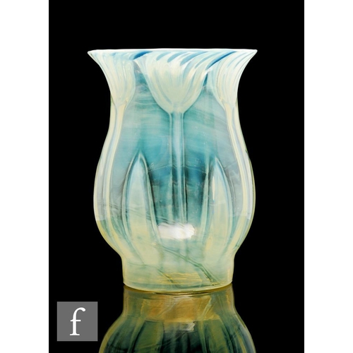 265 - A John Walsh Walsh straw opal glass lamp shade of baluster form, optic moulded Arts and Crafts style... 