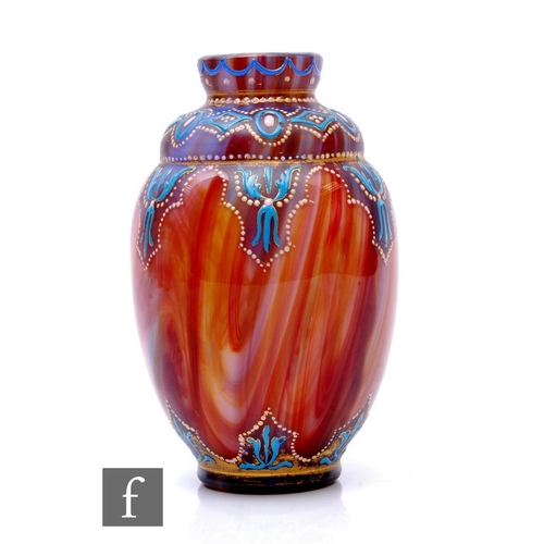 188 - A late 19th Century Loetz marmorierte onyx enamelled vase of ovoid form with lobed shoulder and flar... 