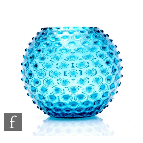 502 - A mid 20th Century Czechoslovakian Hobnail vase by Borske Sklo, the blue glass of spherical form wit... 