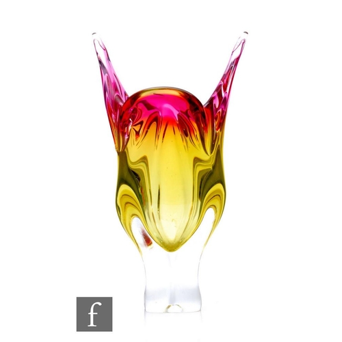 519 - A 1960s Chribska Glassworks vase by Josef Hospodka, of pulled form rising from a pedestal base, with... 