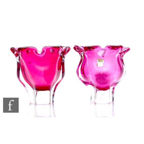 521 - A pair of 1960s Chribska Glassworks vases by Josef Hospodka, the pulled rim raised on a short pedest... 