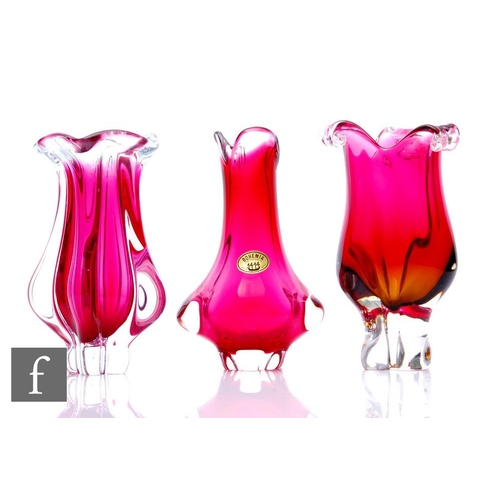 522 - A collection of 1960s Chribska Glassworks vases by Josef Hospodka, to include three examples, pink o... 